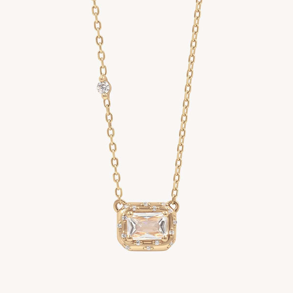 Emerald Cut Halo Diamond Necklace