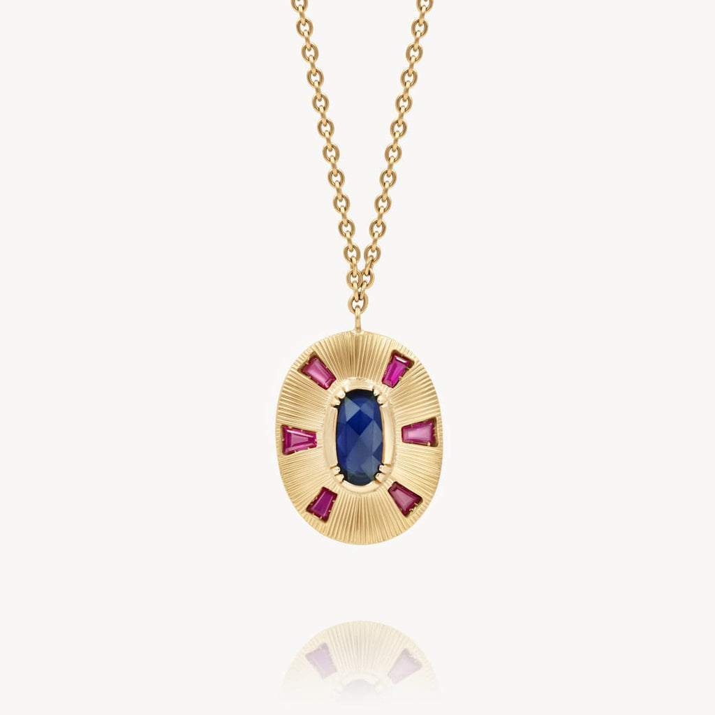 18k Shield Blue Sapphire Ruby Necklace
