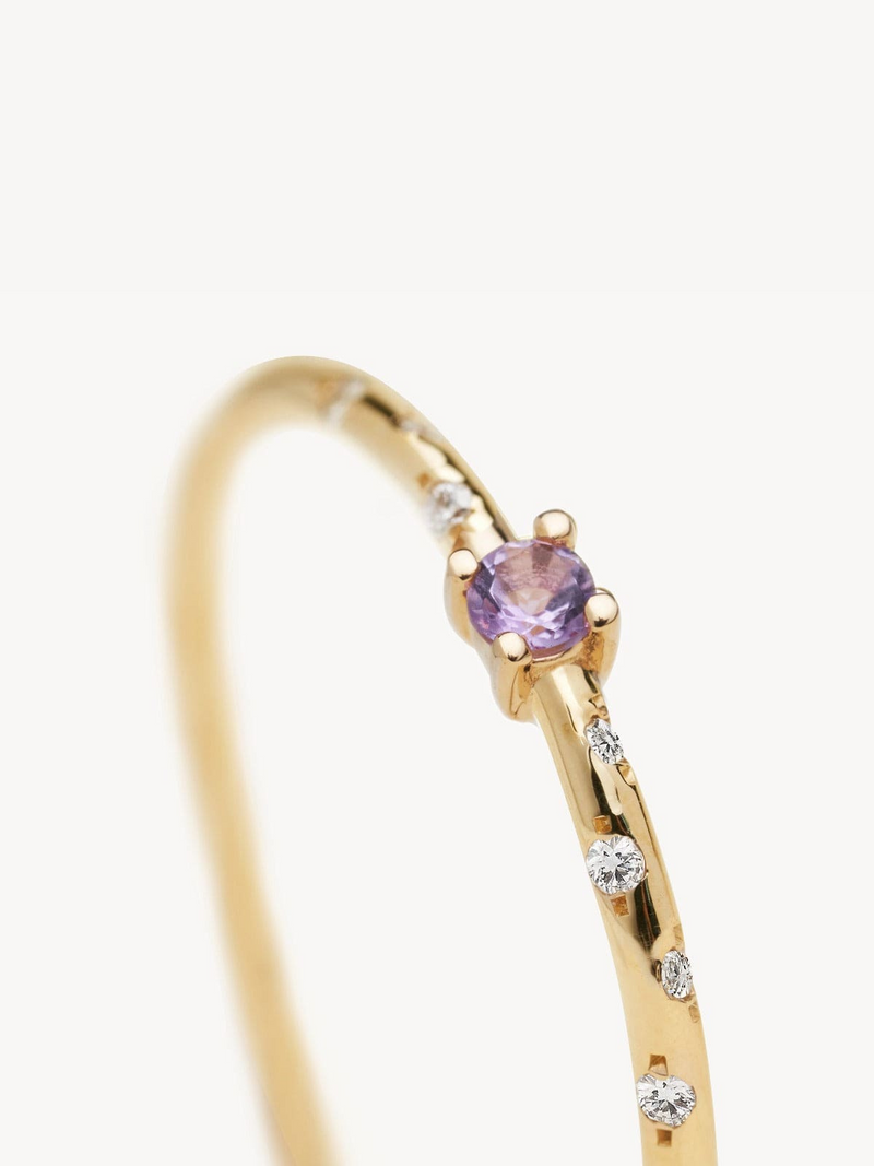 Dainty Starry Birthstone Ring - Amethyst