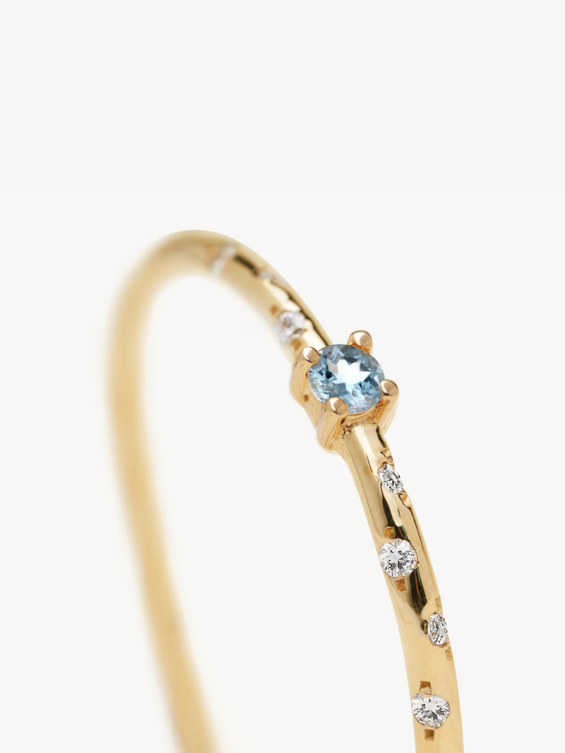 Dainty Starry Birthstone Ring - Aquamarine