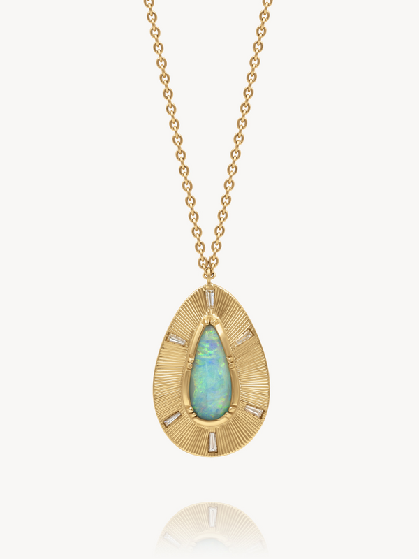 18k Shield Opal Diamond Teardrop Necklace - OOAK