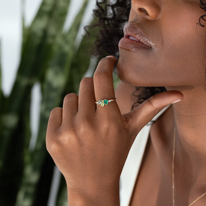 Green Ocean Starry Cluster Ring