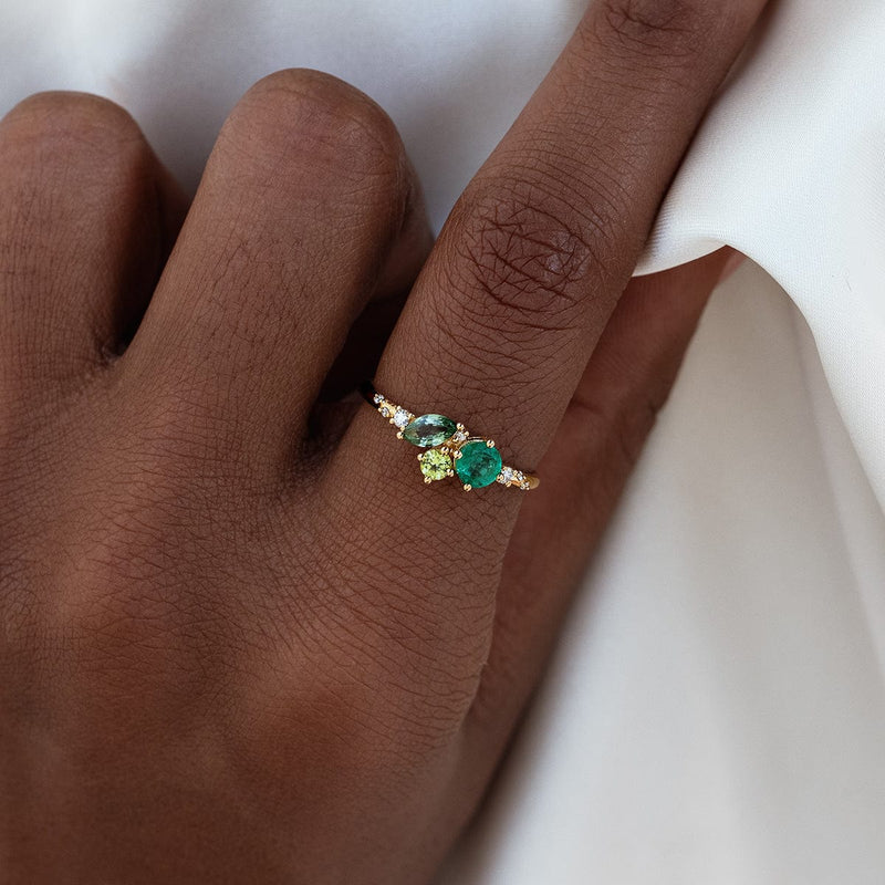 Green Ocean Starry Cluster Ring