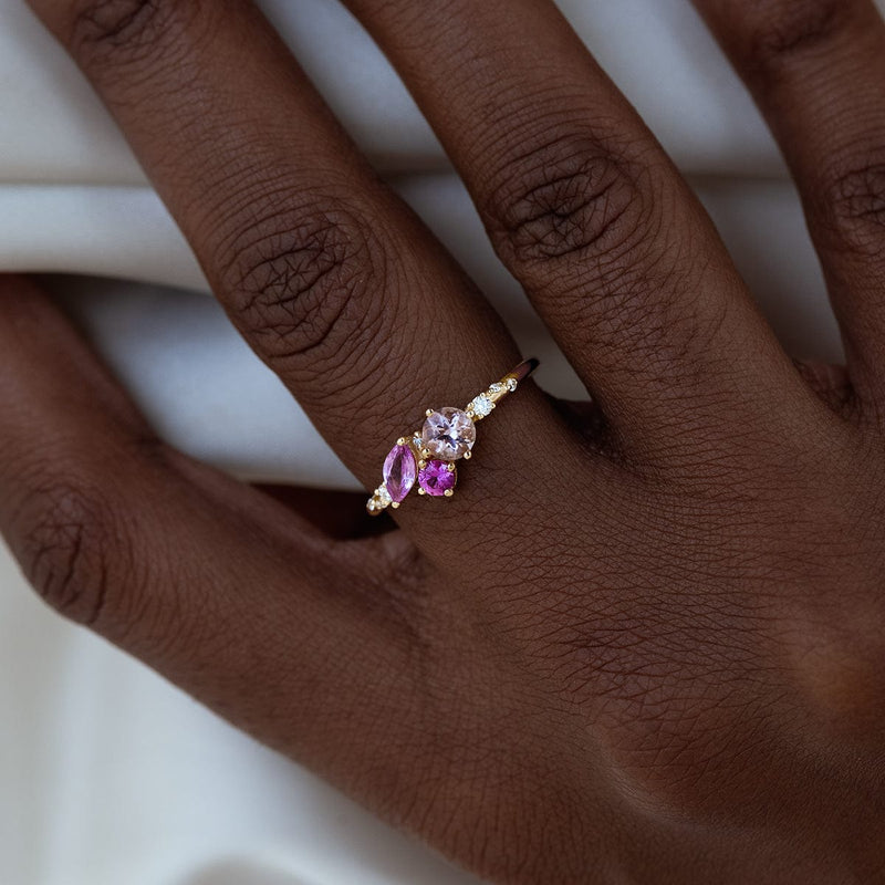 Pink Ocean Starry Cluster Ring