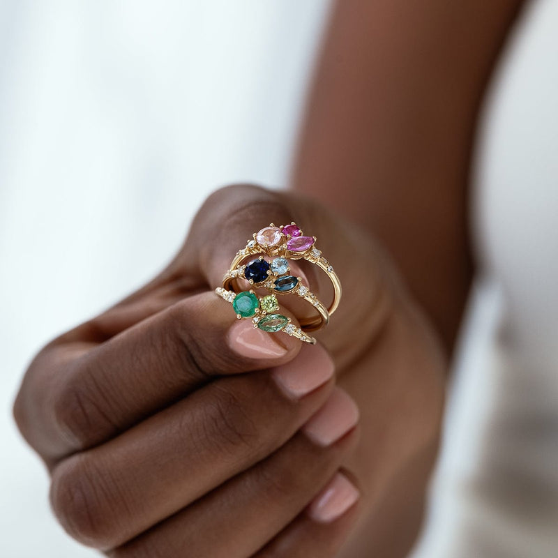 Green Ocean Starry Cluster Ring