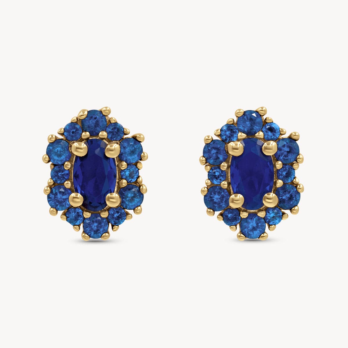 14k White Gold Round Blue Sapphire & Diamond Halo Stud Earrings | Powers  Jewelry Designers Milwaukee, Wisconsin