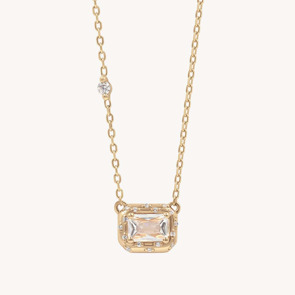 Emerald Cut Halo Diamond Necklace