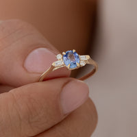 Oval Geo Blue Sapphire and Diamond Ring