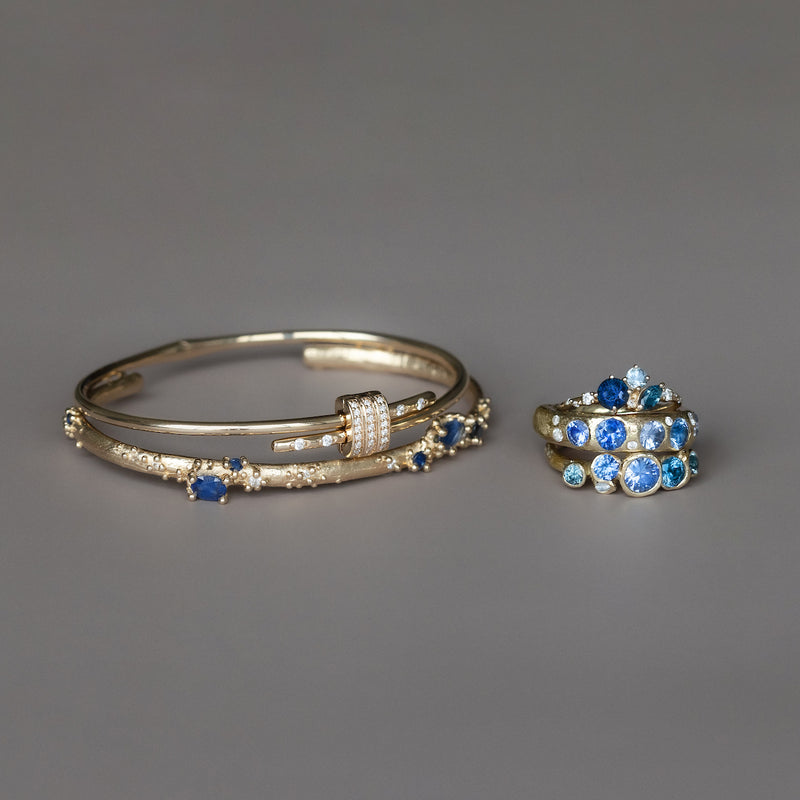 Sapphire and Diamond Encrusted Gold Cuff