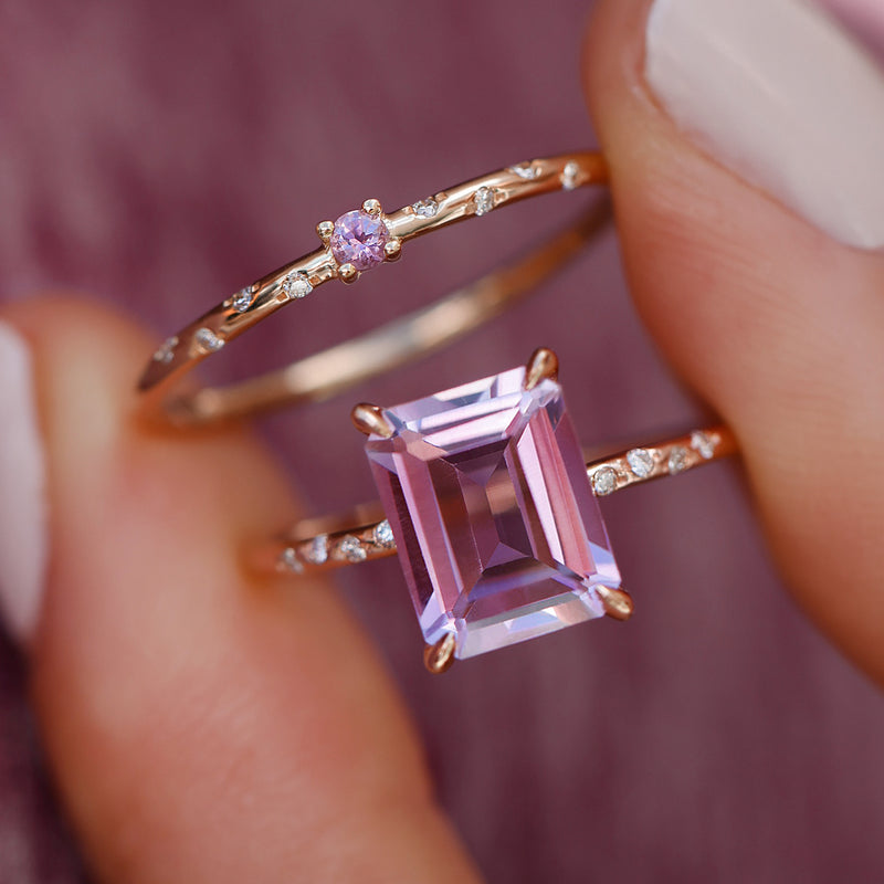 Dainty Starry Birthstone Ring - Amethyst