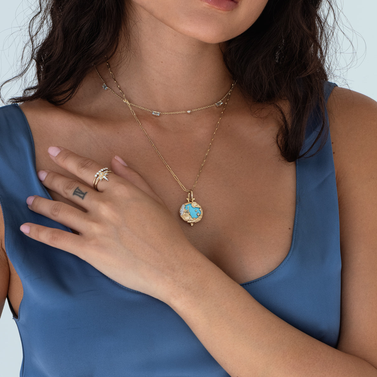 Two Sided Turquoise Oval Pendant in 14k Yellow Gold | Audry Rose x Three  Stories