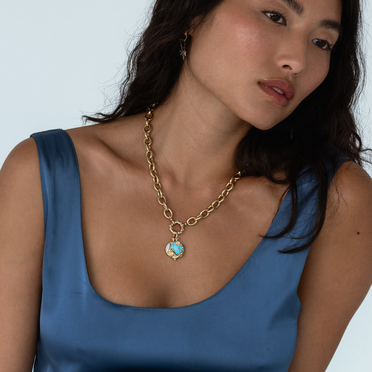 Two Sided Turquoise Oval Pendant in 14k Yellow Gold | Audry Rose x Three  Stories
