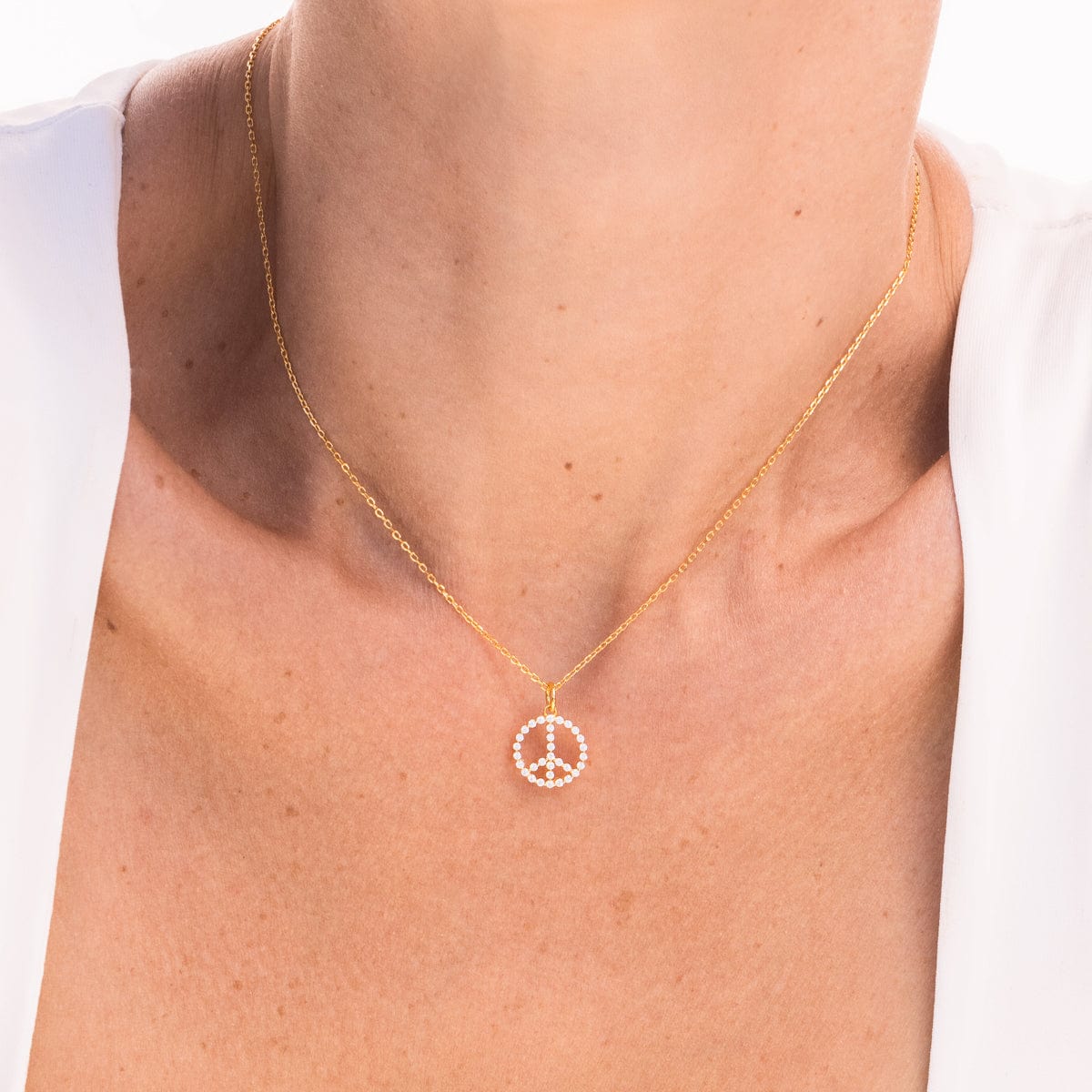 AMI Mini Bejeweled Golden Peace Sign Necklace India | Ubuy
