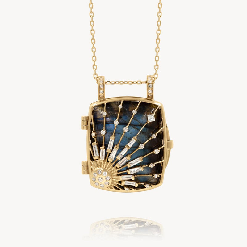 Labradorite Sun & Diamonds Locket Necklace in 14k Solid Gold | Audry Rose