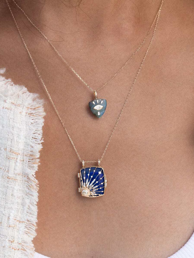 Lapis Sun & Diamonds Locket Necklace