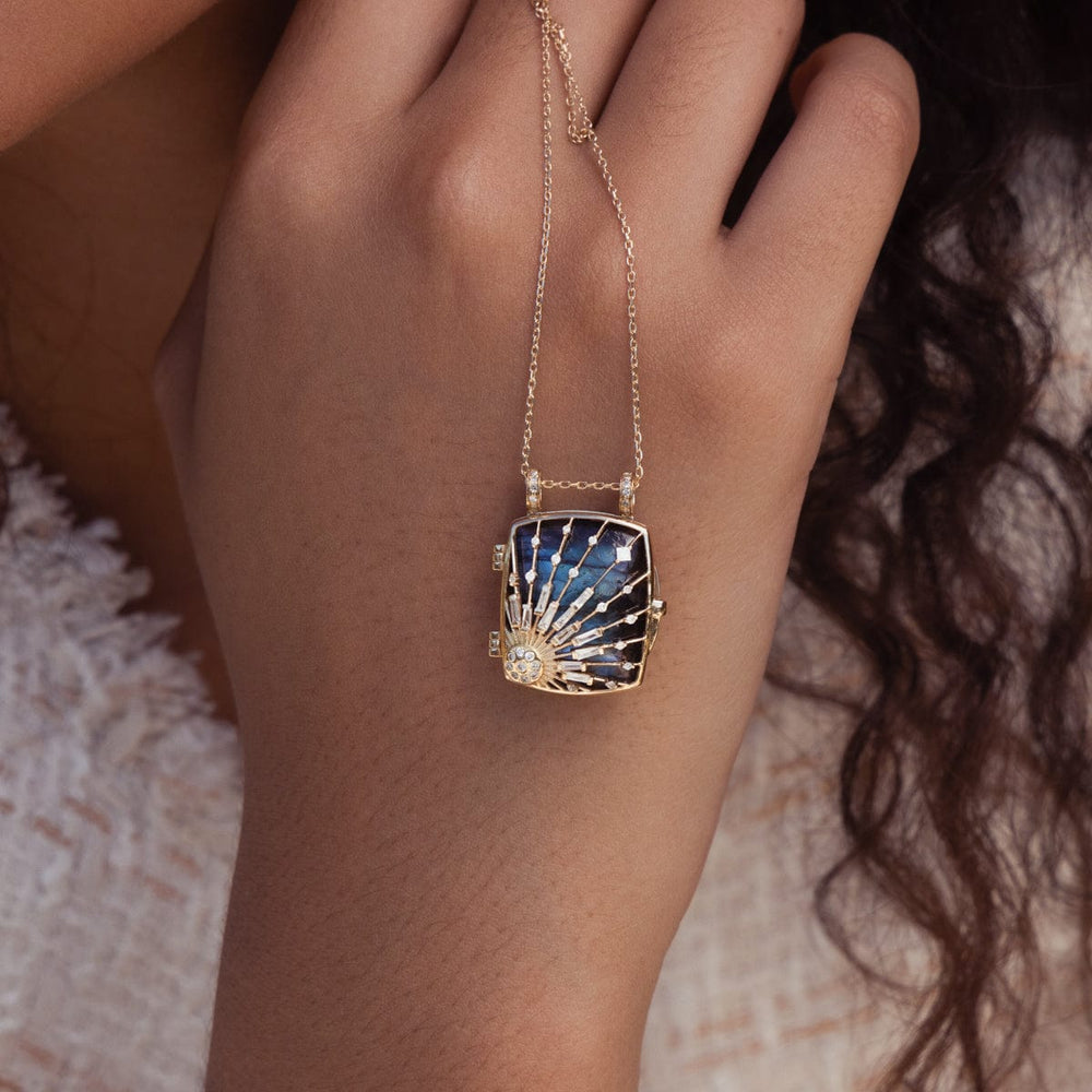 Labradorite Sun & Diamonds Locket Necklace