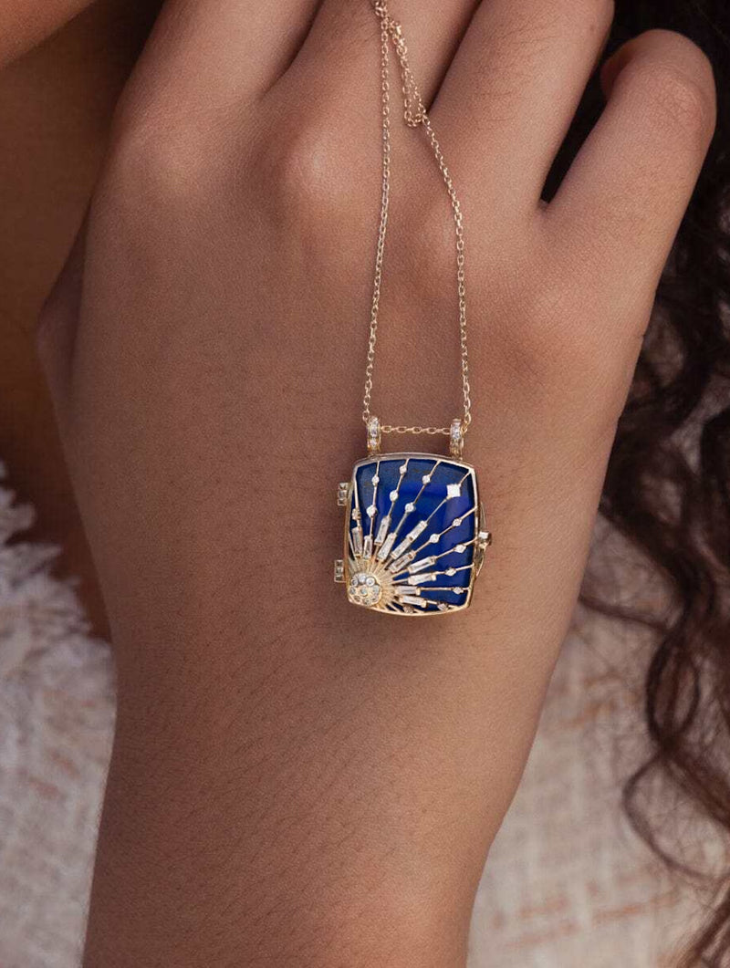 Lapis Sun & Diamonds Locket Necklace
