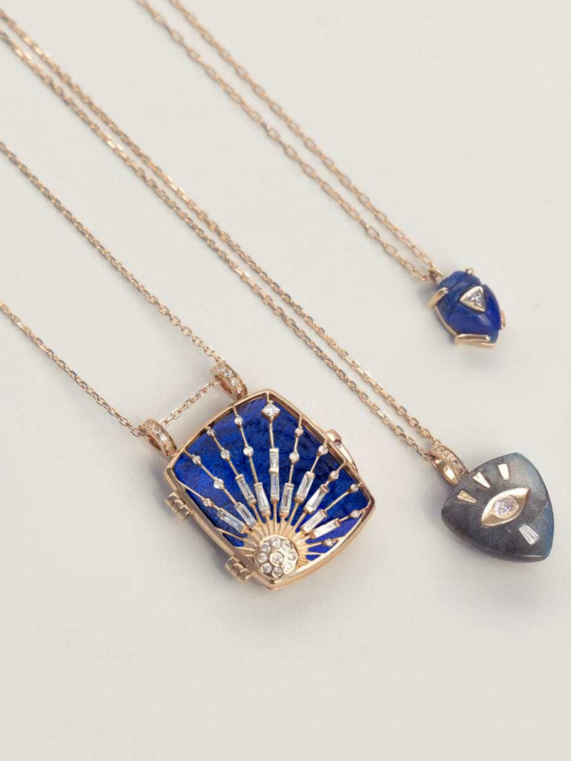 Lapis Sun & Diamonds Locket Necklace