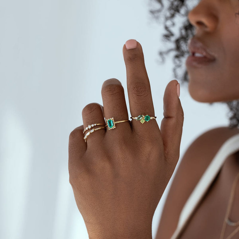 Green Ocean Starry Cluster Ring