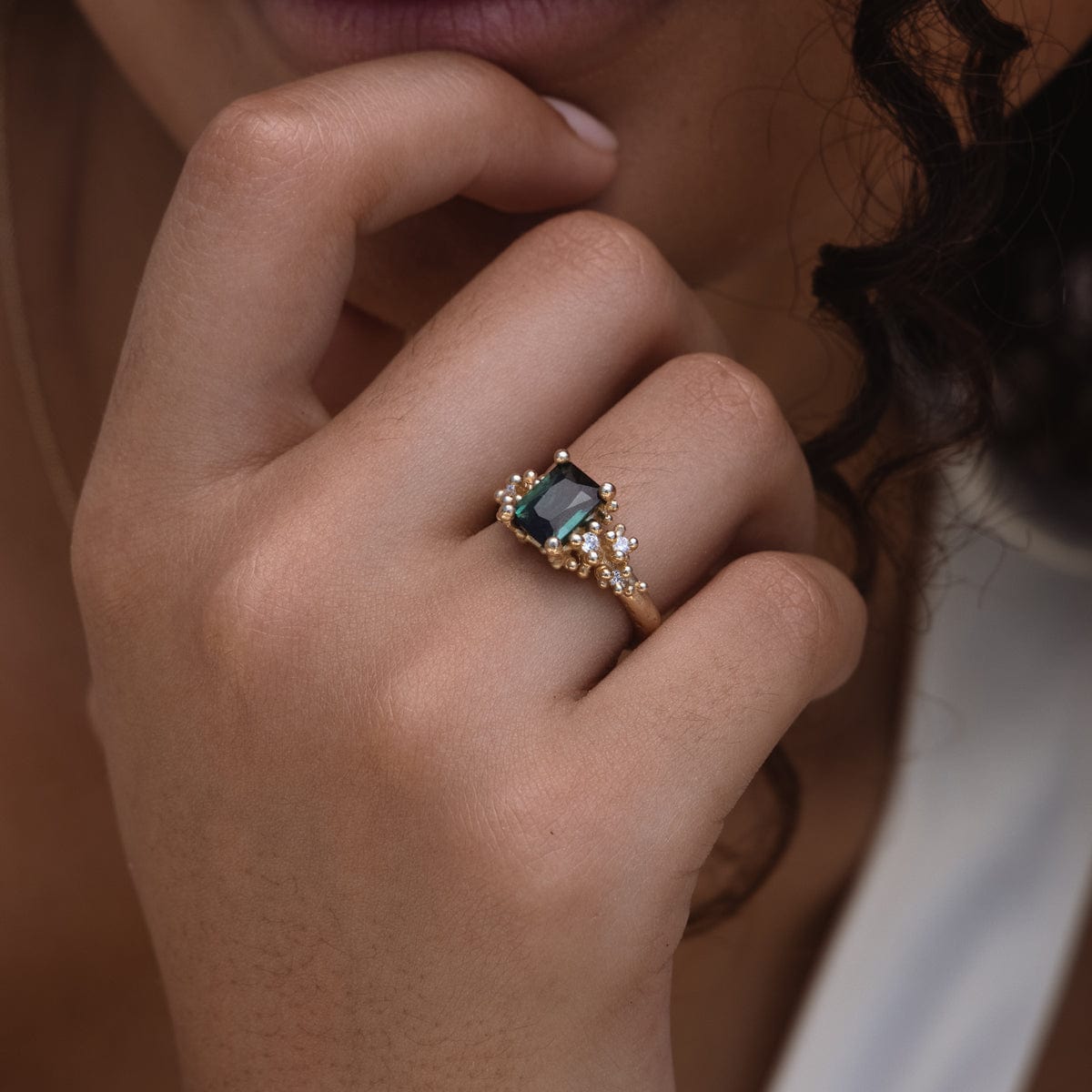 Granule Tourmaline and Diamond Ring