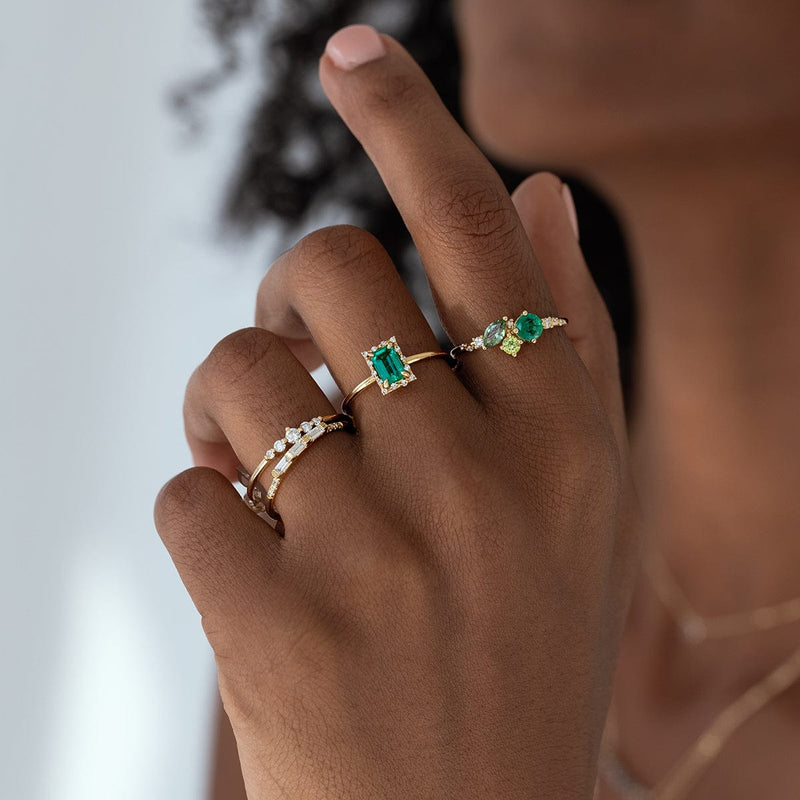 Green Ocean Starry Cluster Ring