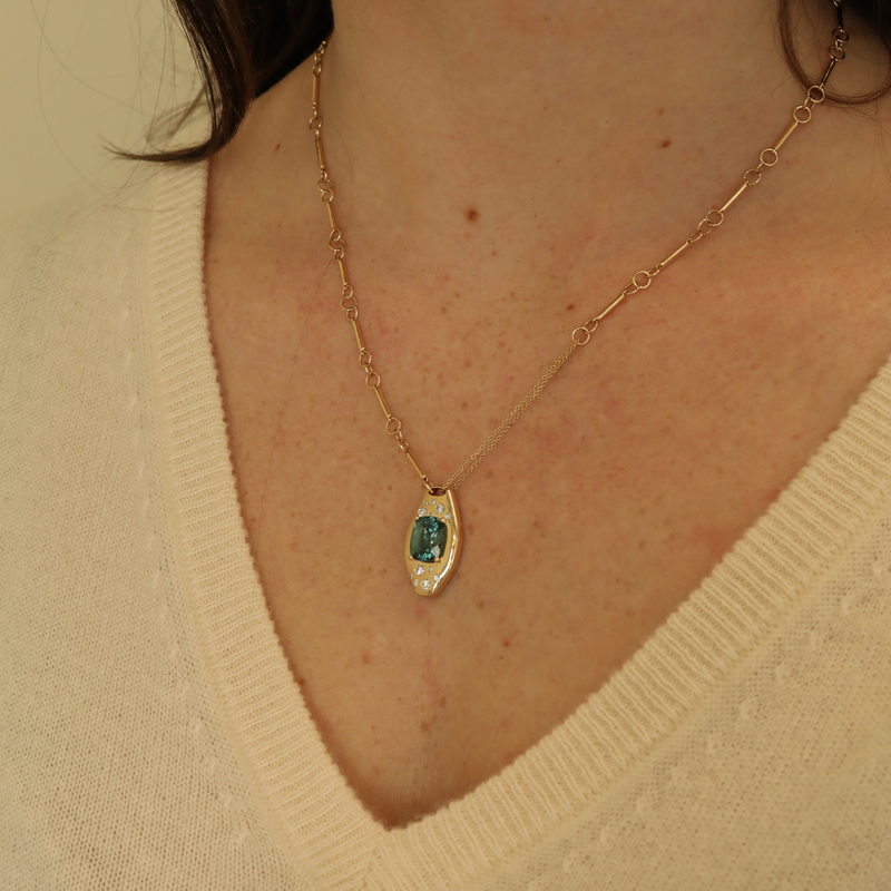 Teal Tourmaline Slipper Necklace - Sample