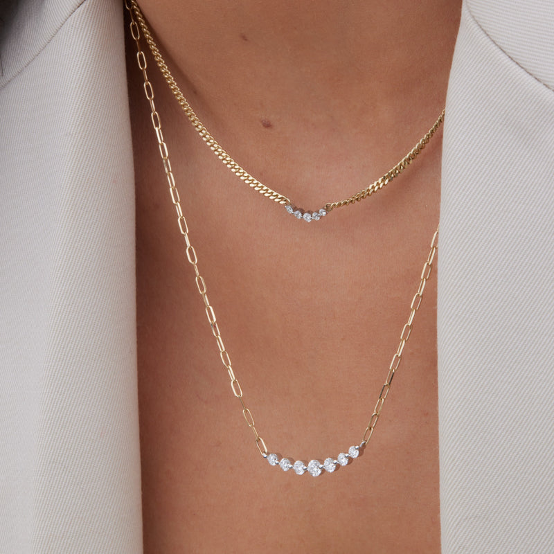 Paper Clip Floating Diamond Necklace - 10k