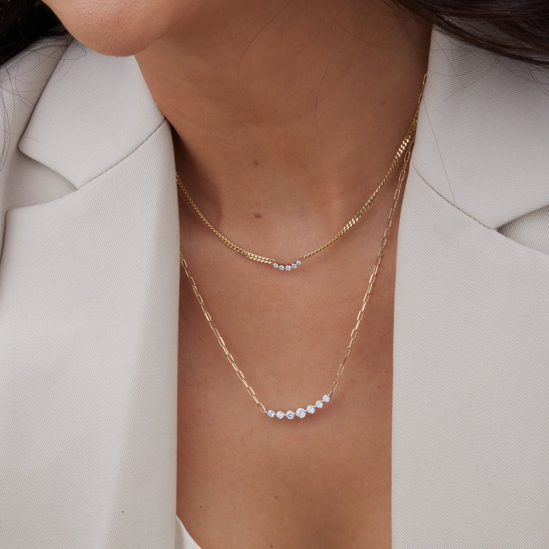 Paper Clip Floating Diamond Necklace - 10k