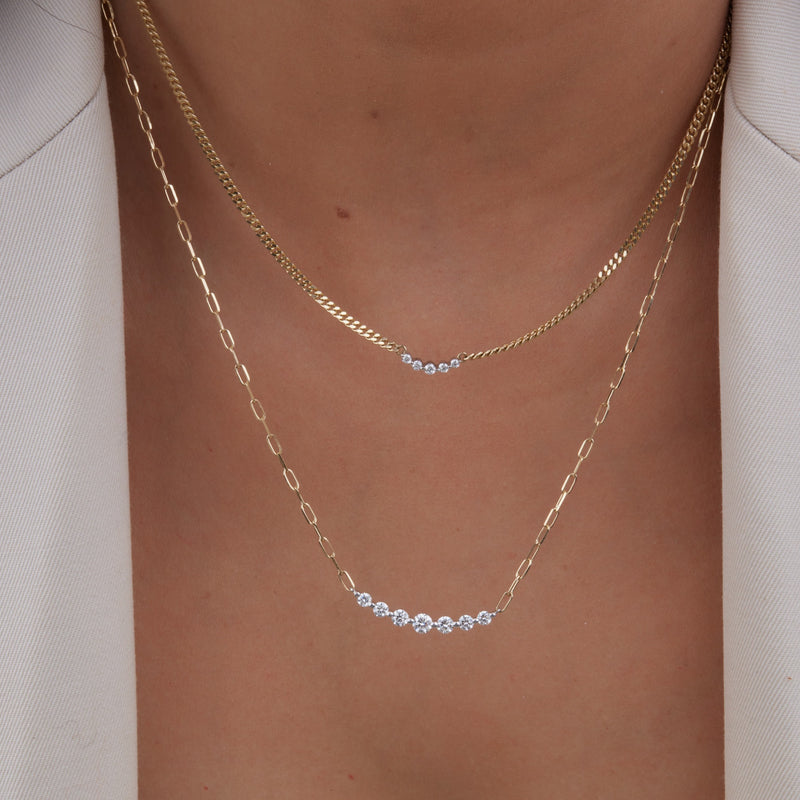 Paper Clip Floating Diamond Necklace - 10k