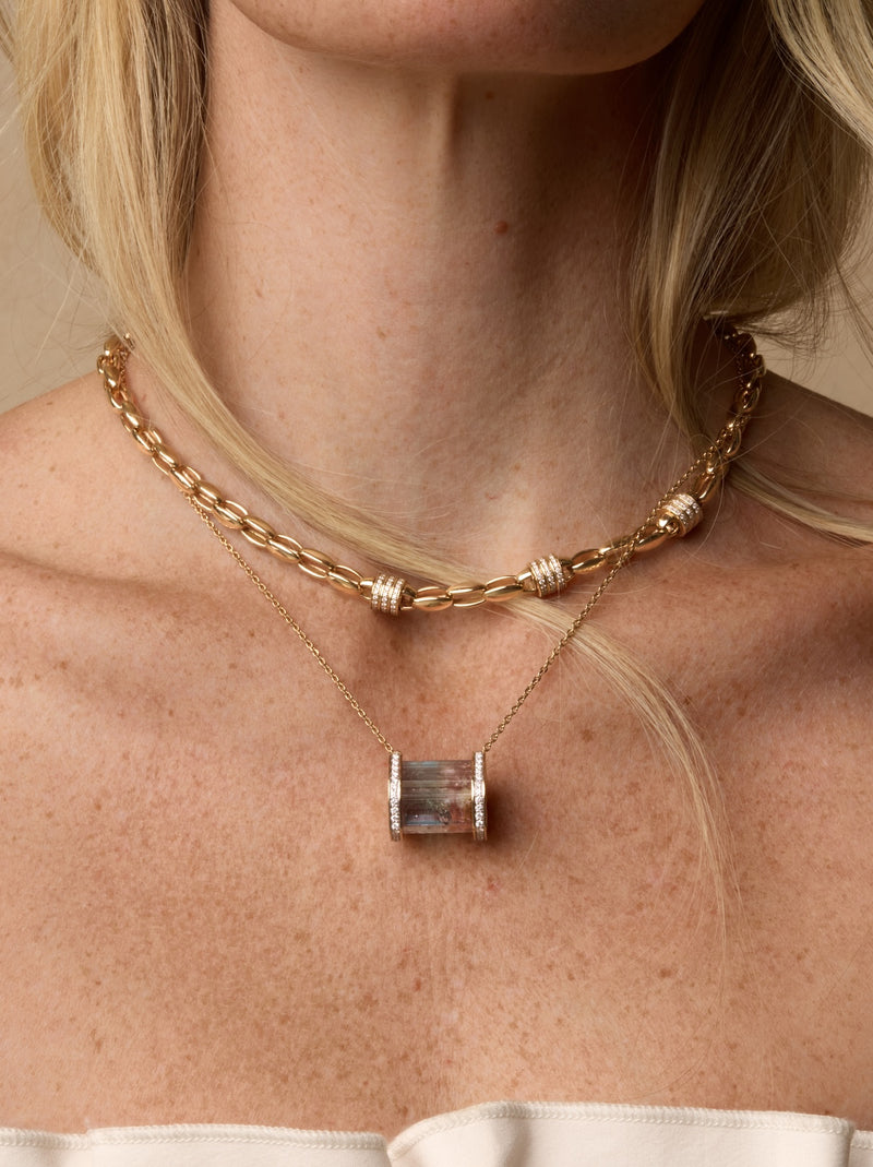 Horizontal Tourmaline Compass Pendant - OOAK