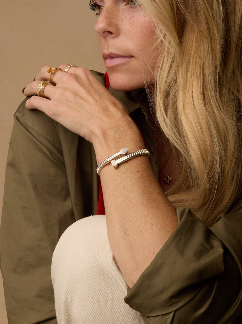 Mixed Metal Diamond Coil Cuff