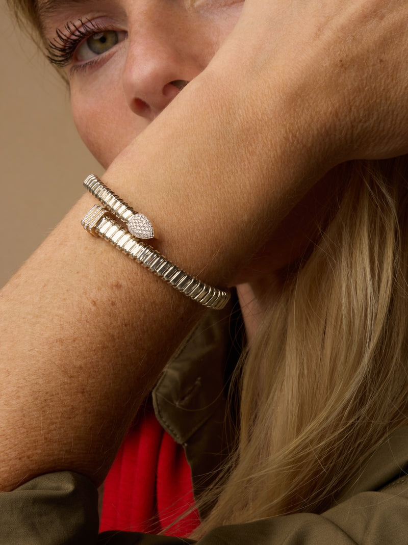 Mixed Metal Diamond Coil Cuff