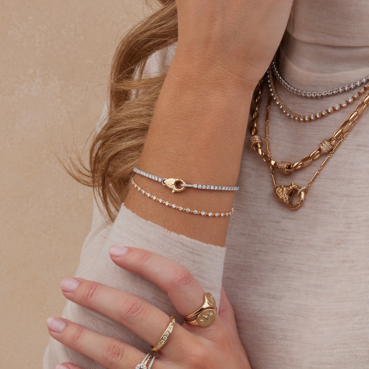 2mm Diamond Lock Tennis Bracelet 14k Solid Gold | Audry Rose