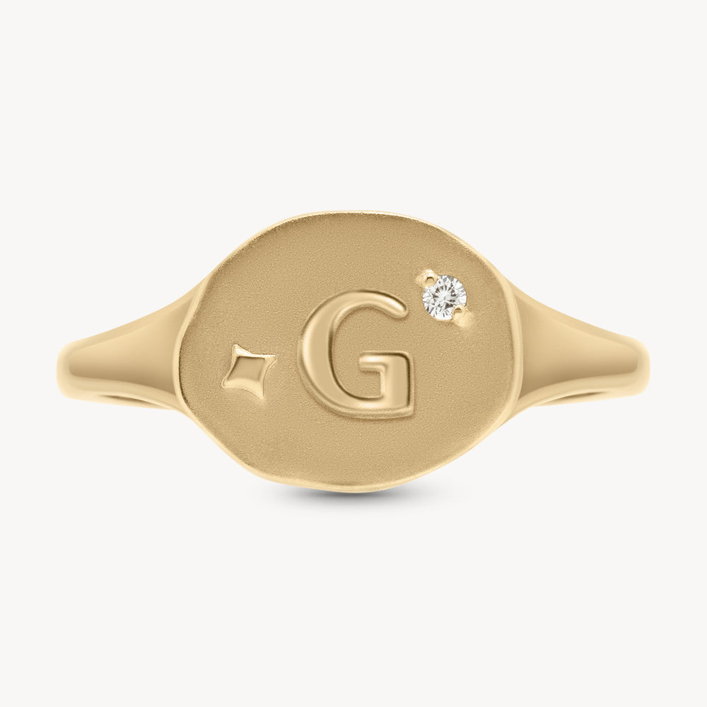 Diamond Initial Signet Ring in 14K Yellow Gold | Audry Rose