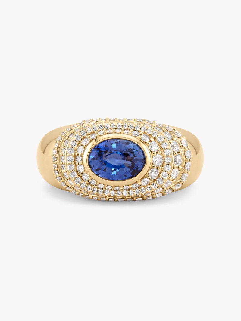 Ceylon Sapphire Bezel Halo Ring