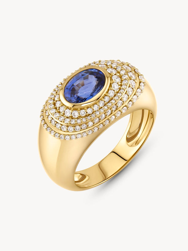 Ceylon Sapphire Bezel Halo Ring