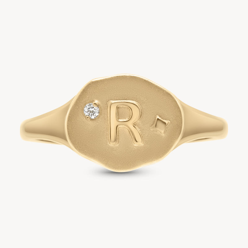 Diamond Initial Signet Ring in 14K Yellow Gold | Audry Rose