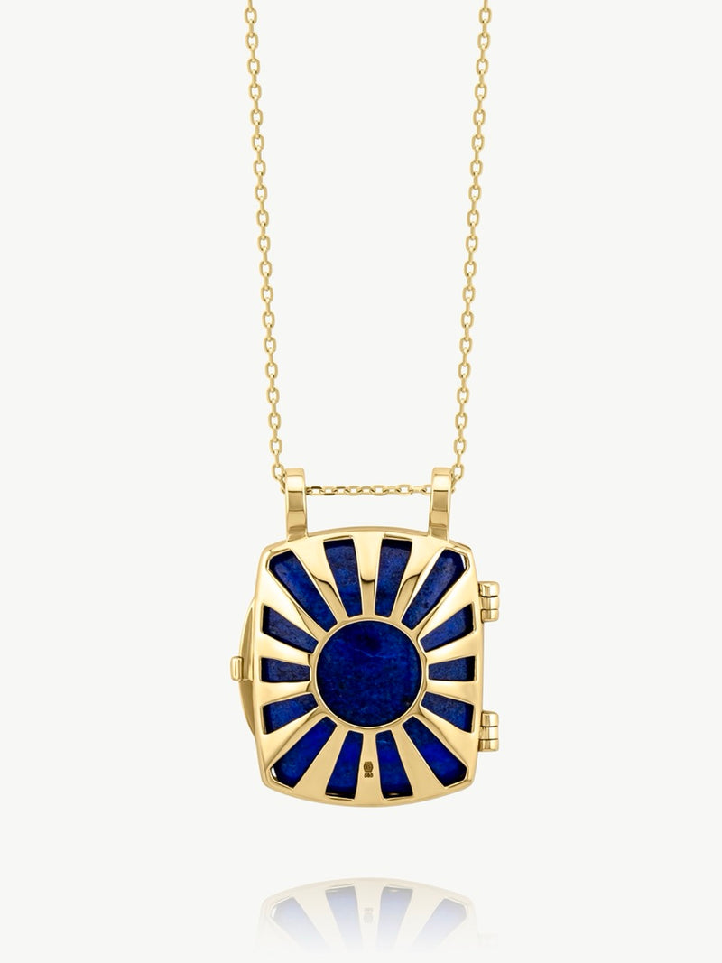 Lapis Sun & Diamonds Locket Necklace