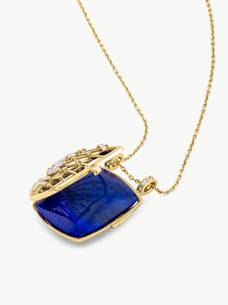 Lapis Sun & Diamonds Locket Necklace