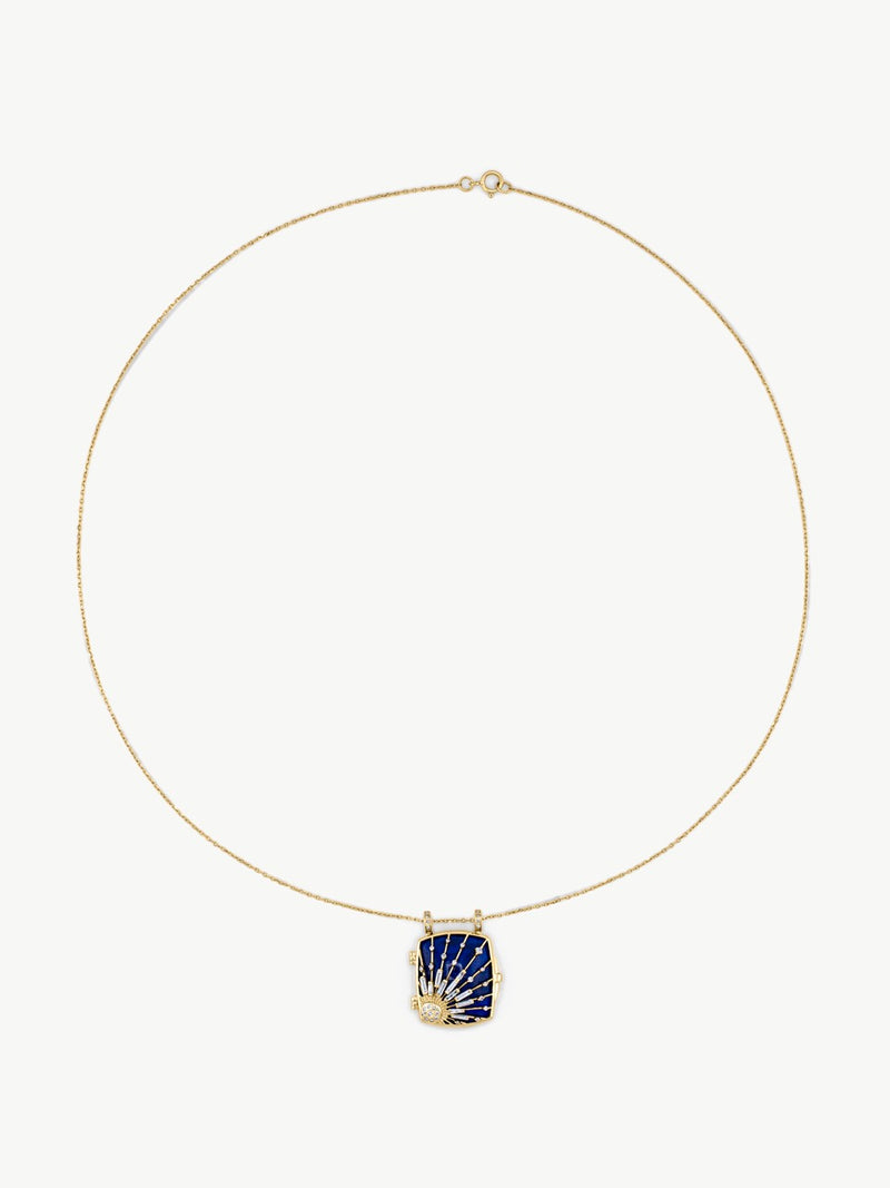 Lapis Sun & Diamonds Locket Necklace