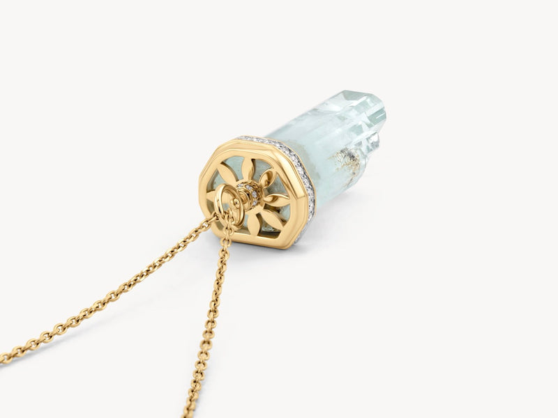 Vertical Aquamarine Compass Pendant - OOAK