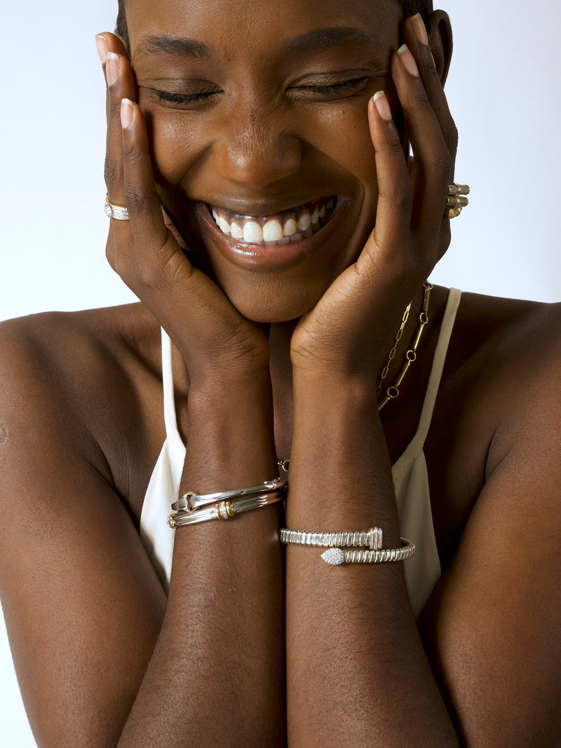 Mixed Metal Diamond Coil Cuff