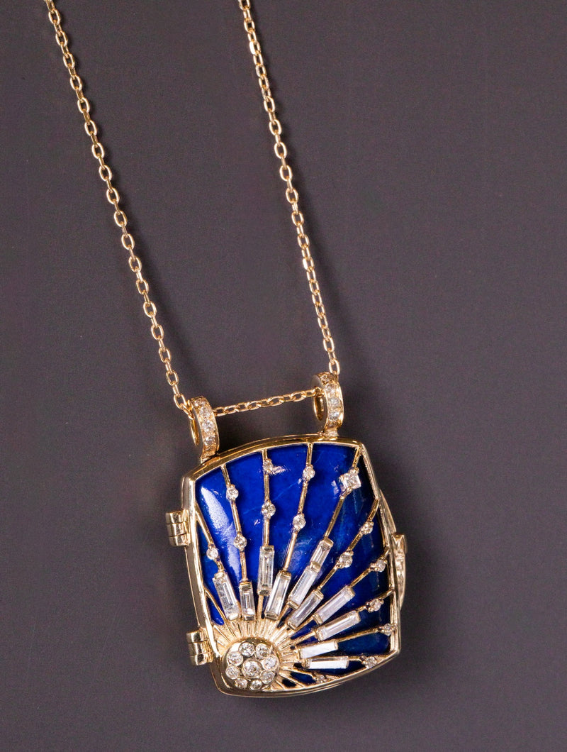 Lapis Sun & Diamonds Locket Necklace