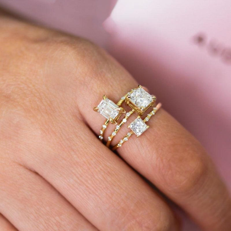 Starry Emerald Cut Diamond Ring