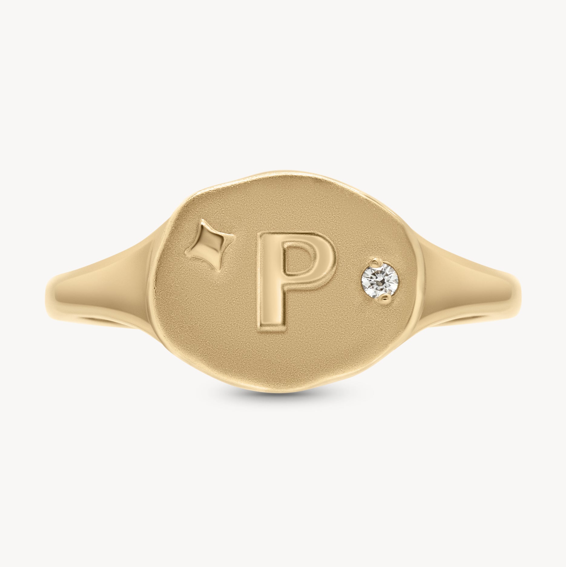 Diamond Initial Signet Ring in 14K Yellow Gold | Audry Rose