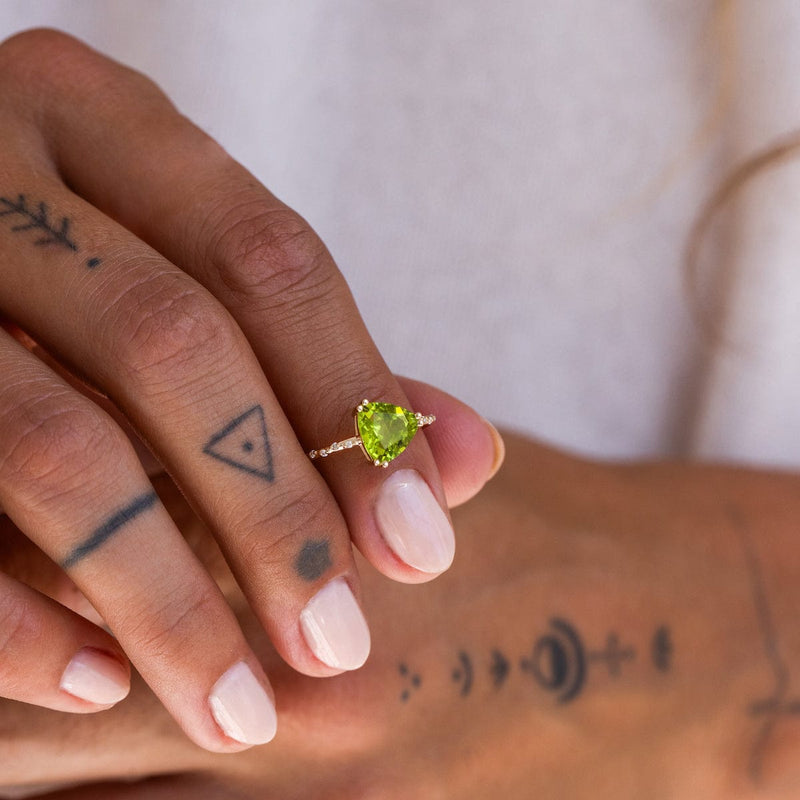 Starry Peridot Trillion Ring