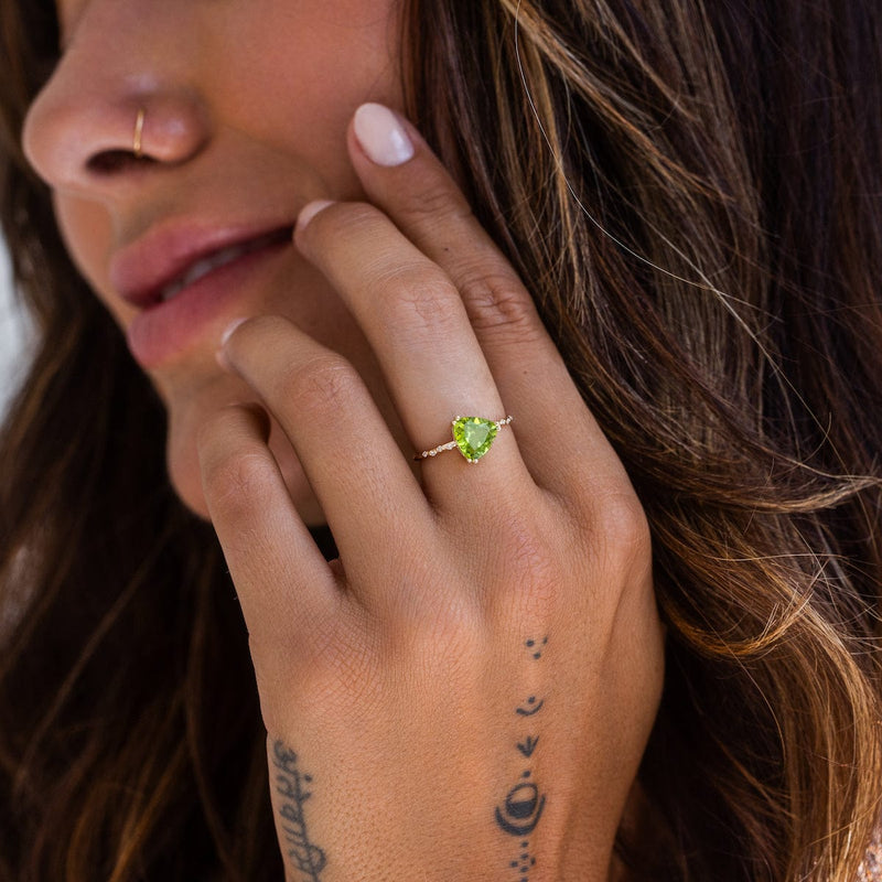 Starry Peridot Trillion Ring