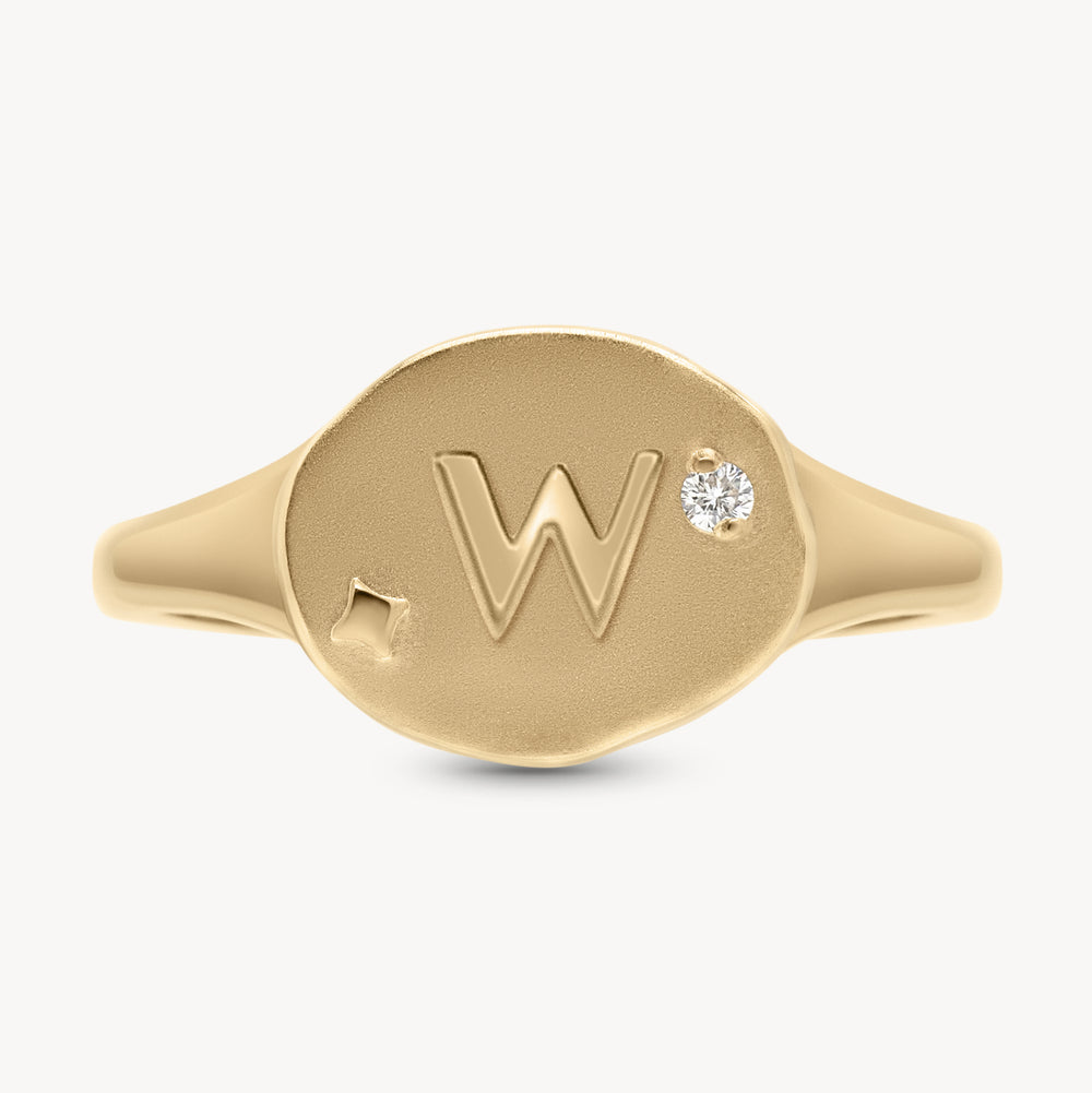 Diamond Initial Signet Ring in 14K Yellow Gold | Audry Rose