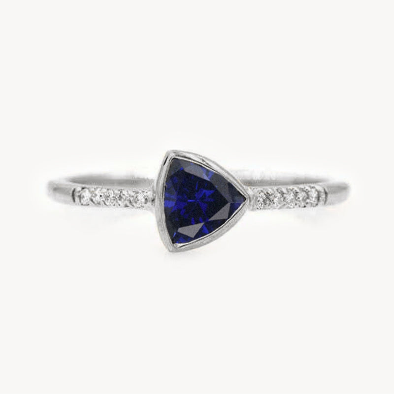 Trillion Sapphire and Diamonds Ring - White Gold