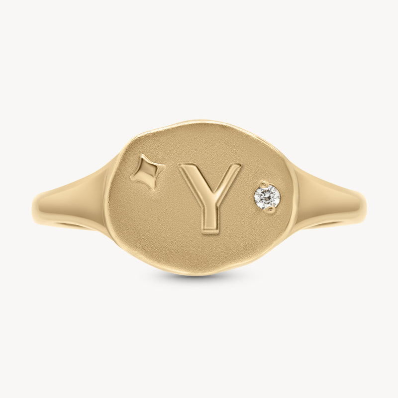 Diamond Initial Signet Ring in 14K Yellow Gold | Audry Rose